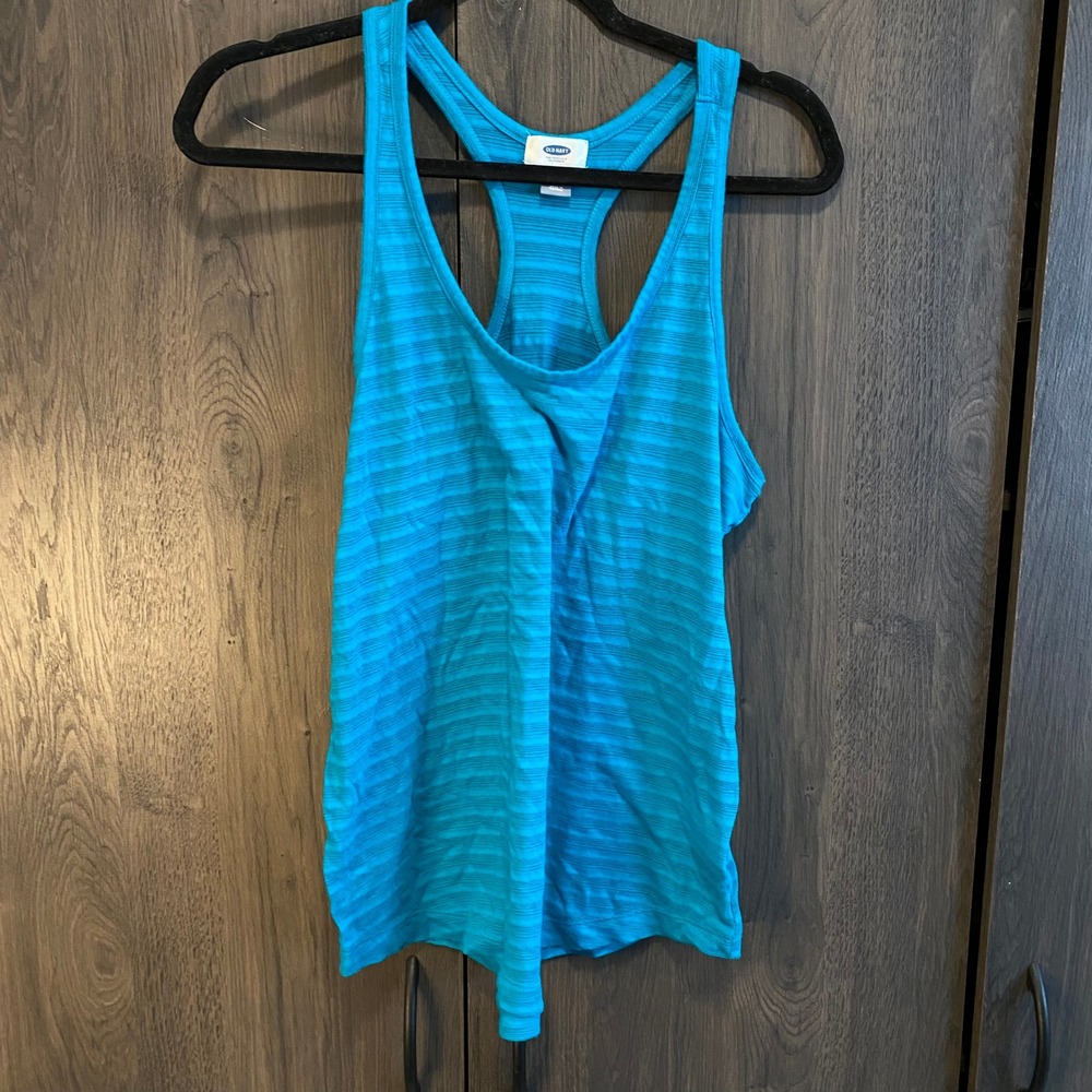Old Navy Tank Top Womens Medium Blue Racerback Striped Activewear